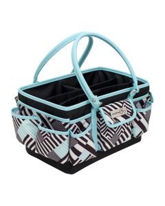 Craft Organiser Bag Teal Geometric Stripe, Collapsible Caddy and Tote with Compartments for Sewing, Scrapbooking, Paper Craft and Art Everything Mary EVM9152-22