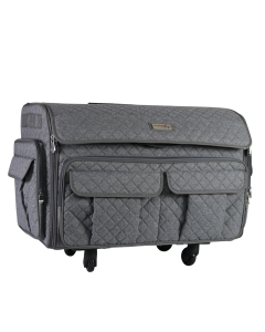 XXL Sewing Machine Trolley Bag on 4 WheelsGrey quilted, 360 degree 4 wheeled sewing machine storage case for large machines - Brother, Singer, Bernina, and most othersEverything Mary EVM12898-2