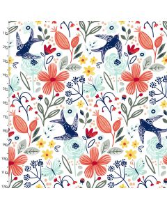 Cotton Craft Fabric 110cm wide x 1m Madison Collection - Floral with Bird
