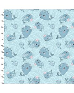 Brushed Cotton Craft Fabric 110cm wide x 1m Mommy and Me Collection - Whales