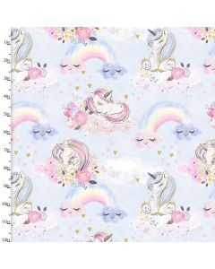 Cotton Craft Fabric 110cm x 1m Unicorn Utopia Collection - Unicorns and Rainbows