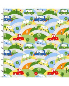 Cotton Craft Fabric 110cm wide x 1m Drivers Wanted Flannel Collection-Curve Ahead Sewing Online 16782-MULTI