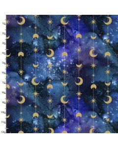 Cotton Craft Fabric 110cm wide x 1m Magical Galaxy Metallic Collection-Stars & Moons Sewing Online 17163-MLT