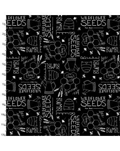 Cotton Craft Fabric 110cm wide x 1m Feed The Bees Collection-Seeds Sewing Online 17217-BLK