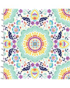 Cotton Craft Fabric 110cm wide x 1m Summer Song Collection-Tile Sewing Online 17263-WHITE