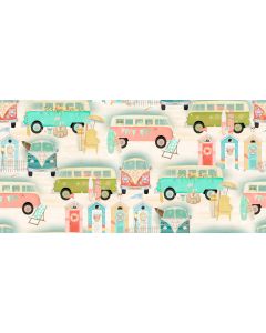 Cotton Craft Fabric 110cm wide x 1m Beach Travel Collection-Vintage Bus Sewing Online 17332-SND