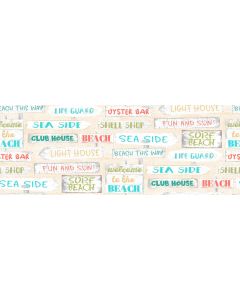 Cotton Craft Fabric 110cm wide x 1m Beach Travel Collection-Beach signs Sewing Online 17337-CRM