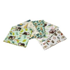 Sloth And Friends Themed Pack of 5 Cotton Fat Quarters - Sewing Online FA220