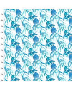 Cotton Craft Fabric 110cm wide x 1m Sandsational Collection-Jellyfish Swarm Sewing Online 22929-WHT