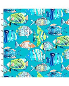 Cotton Craft Fabric 110cm wide x 1m Sandsational Collection-Ocean Life Sewing Online 22933-TRQ