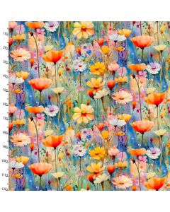 Cotton Craft Fabric 110cm wide x 1m Hummingbird Bouquet Collection-Poppy Field Sewing Online 22961-MLT