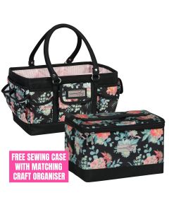 Craft Organiser Bag Black & Floral, Collapsible Caddy and Tote with Compartments for Sewing, Scrapbooking, Paper Craft and Art Everything Mary EVM12619-5