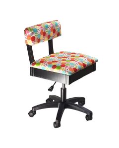 Sewing Online Hydraulic Sewing Chair with Underseat Storage, in Multicolour Patchwork Design & Black Wooden Base - Lumbar Support & Lift Mechanism with 5 Star, 360 degree, Swivel Base on Casters. For Your Sewing Room / Home Office - HT2018