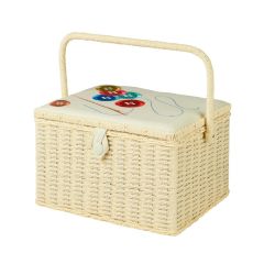 Sewing Online Large Sewing Basket, Cream with Embroidered Buttons Lid | 32 x 25 x 20cm | Storage and Organiser Box with Compartments for Sewing Supplies, Accessories, Thread, Needles, and Scissors - FL-001