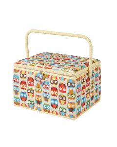 Large Sewing Box Owl Print Fabric | 32 x 25 x 20cm | Storage and Organiser Basket with Compartments for Sewing Supplies, Accessories, Thread, Needles and Scissors Sewing Online FL-011