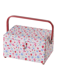 Medium Sewing Box Pink and Blue Floral Fabric | 26 x 18 x 15cm | Storage and Organiser Basket with Compartments for Sewing Supplies, Accessories, Thread, Needles and Scissors Sewing Online GA1121M