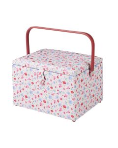 Large Sewing Box Pink and Blue Floral Fabric | 31 x 23 x 20cm | Storage and Organiser Basket with Compartments for Sewing Supplies, Accessories, Thread, Needles and Scissors Sewing Online GA1121L