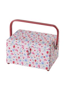 Medium Sewing Box Pink and Blue Floral Fabric | 26 x 18 x 15cm | Storage and Organiser Basket with Compartments for Sewing Supplies, Accessories, Thread, Needles and Scissors Sewing Online GA1121M