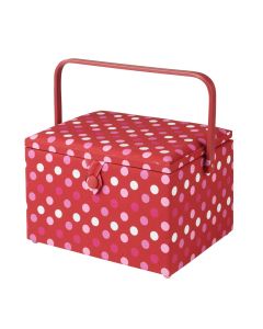 Large Sewing Box Red Spot Fabric | 31 x 23 x 20cm | Storage and Organiser Basket with Compartments for Sewing Supplies, Accessories, Thread, Needles and Scissors Sewing Online GA1126L