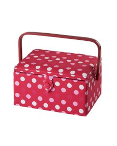Medium Sewing Box Red Spot Fabric | 26 x 18 x 15cm | Storage and Organiser Basket with Compartments for Sewing Supplies, Accessories, Thread, Needles and Scissors Sewing Online GA1126M