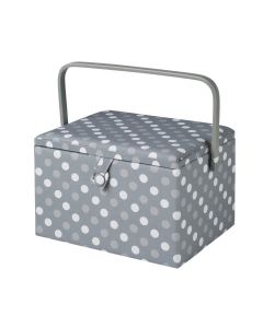 25 x 25 x 17 cm Hobbygift Value Collection: Sewing Box : Rectangle: Grey Linen Polka Dot L Cotton Blend
