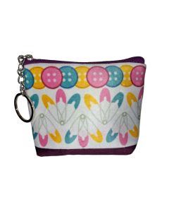 Sewing Themed Fabric Coin Purse With Keyring, Button and Pin Design