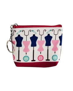 Sewing Themed Fabric Coin Purse With Keyring, Mannequins Design