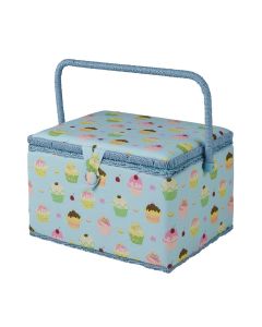 Large Sewing Box Blue Cupcakes Print Fabric | 31 x 23 x 20cm | Storage and Organiser Basket with Compartments for Sewing Supplies, Accessories, Thread, Needles and Scissors Sewing Online MRL-18