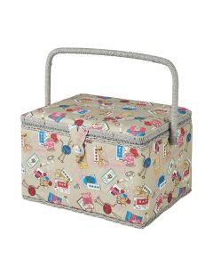 Large Sewing Box Grey Sewing Notions Fabric | 31 x 23 x 20cm | Storage and Organiser Basket with Compartments for Sewing Supplies, Accessories, Thread, Needles and Scissors Sewing Online MRL-120