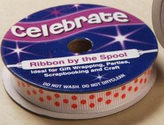 Celebrate RA19909/55 Red Spot Grosgrain Ribbon, 5m x 9mm, AGE Celebrate Ribbon RA19909-55