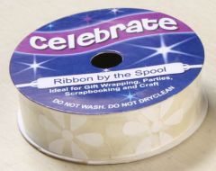 Celebrate RA21515/02 White On Cream Daisy Printed Ribbon, 3.5m x 15mm Celebrate Ribbon RA21515-02