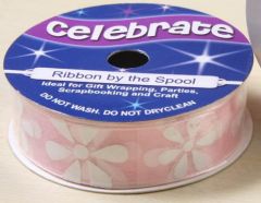 Celebrate RA21515/13 White On Baby Pink Daisy Printed Ribbon, 3.5m x 15mm Celebrate Ribbon RA21515-13