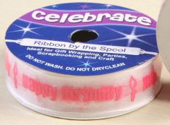 Celebrate RA23415/26, Hot Pink White Happy Birthday&Candle Ribbon, 3.5m x 15mm