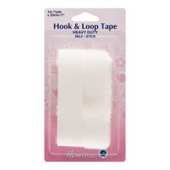Hemline H659.25.W White Stick-on Hook & Loop Tape, 25mm x 1m, Heavy Duty Hemline H659-25-W