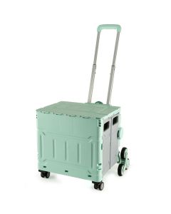 Plastic Folding Trolley Green | Craft/Sewing and Hobby Box with Stair Climbing Wheels | 47 x 52 x 41cm Sewing Online YN8812-GREEN