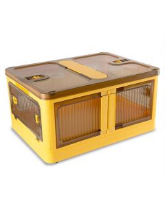 Plastic Folding Storage Box on Wheels 40L Yellow Stackable Bins with 5 doors for Craft, Sewing, Home and Office Storage Sew Stylish YN8885-Yellow