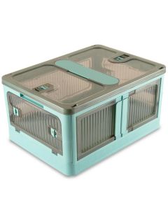 Plastic Folding Storage Box on Wheels 98l Blue Stackable Bins with 5 doors for Craft, Sewing, Home and Office Storage Sew Stylish YN8888-Blue