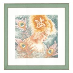 Counted Cross Stitch Kit: Young Woman with Peacock Feathers (Linen) Lanarte PN-0148264