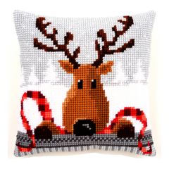 Vervaco PN-0148051 Reindeer with a Red Scarf Cross Stitch Cushion Kit Vervaco PN-0148051