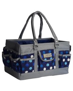 Craft Organiser Bag Navy Polka, Collapsible Caddy and Tote with Compartments for Sewing, Scrapbooking, Paper Craft and Art Sew Stylish PT900-NAVY-POLKA