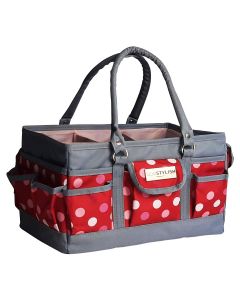 Craft Organiser Bag Red Polka, Collapsible Caddy and Tote with Compartments for Sewing, Scrapbooking, Paper Craft and Art Sew Stylish PT900-RED-POLKA