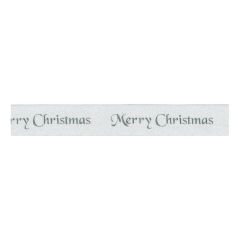 Berisfords 25mm White/Silver Merry Christmas Ribbon (20m spool)