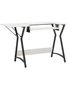 Small Sewing Table with Gridded Top White with Black Hourglass Legs, Sewing Machine Table with Adjustable Platform, Drop Leaf Extension, Multipurpose: Quilting/Craft Table/Gaming/Computer Desk Sewing Online 13298