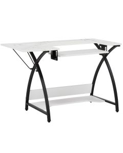 Small Sewing Table with Gridded Top White with Black Legs, Sewing Machine Table with Adjustable Platform, Drop Leaf Extension and Storage Shelf, Use as a Quilting Table or Computer Desk Sewing Online 13331