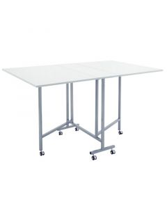 Sewing Online Quilting/Fabric Cutting Table, White Top with Silver Legs and Wheels - Folding Craft Table with Two Drop Leaves, Mobile, Compact and Easy to Store. Extra Workspace for Sewing, Craft, and Hobby Projects - 13371