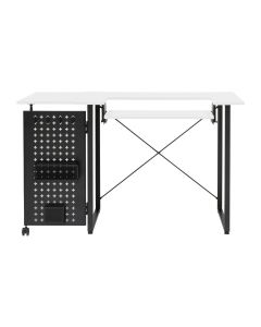 Sewing Table with Fold-out Storage Panel White/Black Legs, Sewing Machine Table with Adjustable Platform, Drop Leaf Extension, Storage Hooks and Baskets, For Quilting and Craft Sewing Online 13396
