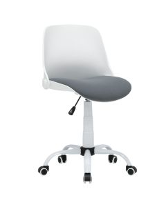 Hydraulic Sewing Chair with Folding Back Grey padded fabric seat & contoured White plastic back- Metal base with Lift Mechanism, 5 Star, 360°, Swivel,Casters Sewing Online 18617
