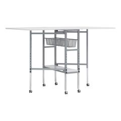 Adjustable Mobile Fabric Cutting Table with Grid and Storage Silver/White 149x91x77-100cm