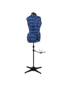 Adjustable Dressmakers Dummy in Blue Polka Dot with Hem Marker, Dress Form Sizes 10 to 20, Pin, Measure, Fit and Display your Clothes on this Tailors Dummy Sewing Online SW5918-