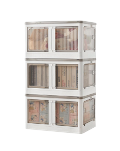 Plastic Folding Storage Box on Wheels 40L White Stackable Bins with 5 doors for Craft, Sewing, Home and Office Storage Sew Stylish YN8885-White
